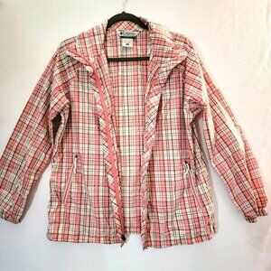 Columbia Windbreaker Jacket Womens Sz L Omni-shield Pink Grey Plaid Vacation